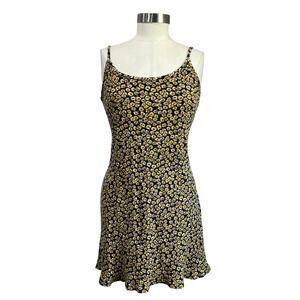 No Boundaries Vintage 90s Sunflower Dress Size 11/12 Black Yellow Floral